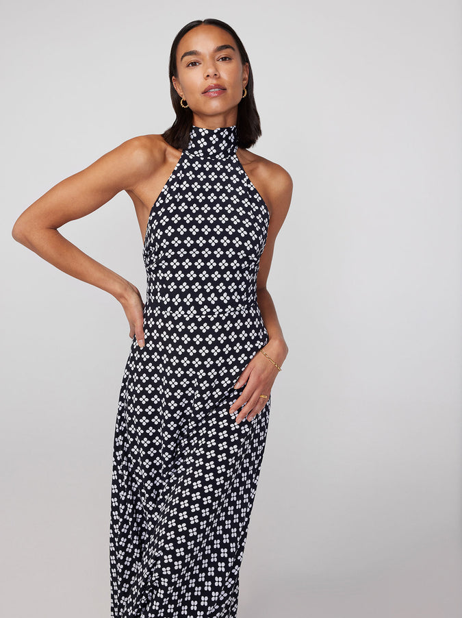 Dakota Black Polka Floral Halterneck Maxi Dress by KITRI Studio