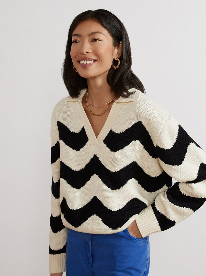 Dalia Mono Wave Polo Sweater by KITRI Studio