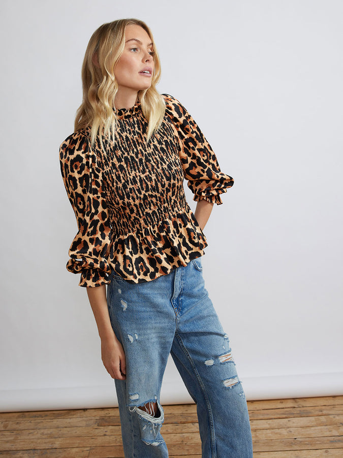 Darcie Leopard Print Shirred Top by KITRI Studio