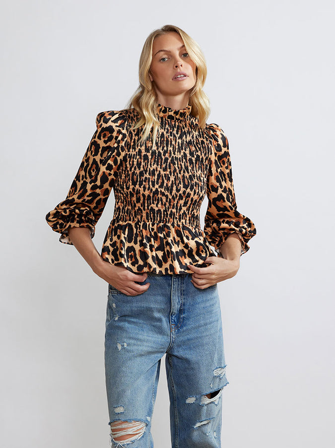 Darcie Leopard Print Shirred Top by KITRI Studio