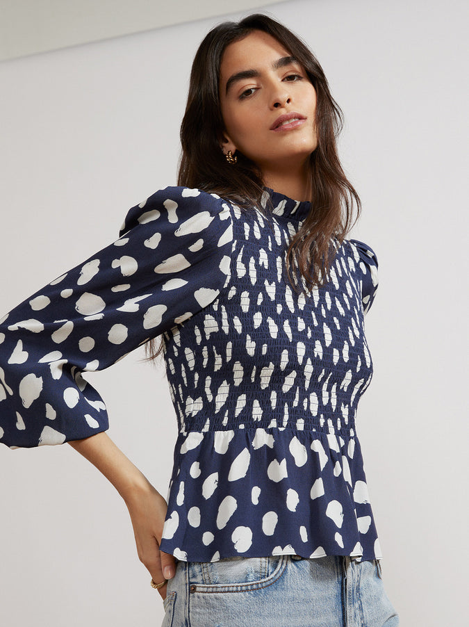 Darcie Navy Animal Spot Top