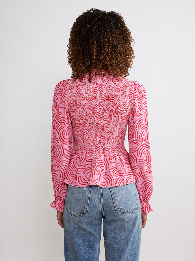 Darcie Pink Geo Shirred Top by KITRI Studio