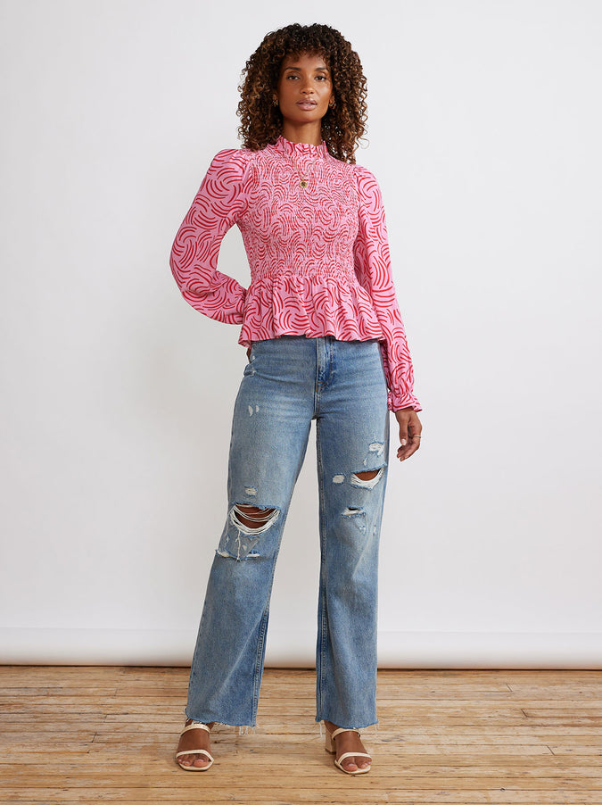 Darcie Pink Geo Shirred Top by KITRI Studio