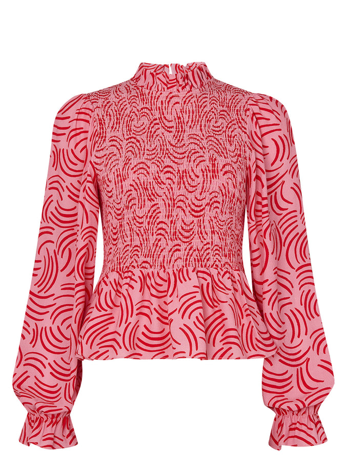 Darcie Pink Geo Shirred Top by KITRI Studio