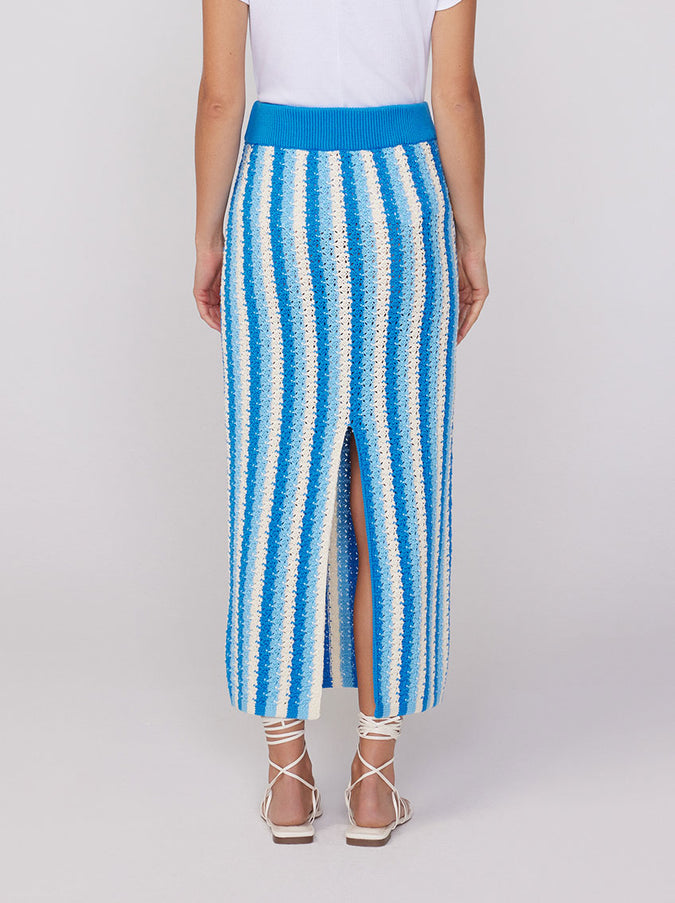 Delphine Blue Stripe Knit Midi Skirt by KITRI Studio