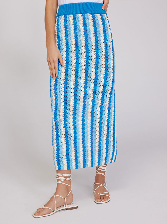 Delphine Blue Stripe Knit Midi Skirt by KITRI Studio