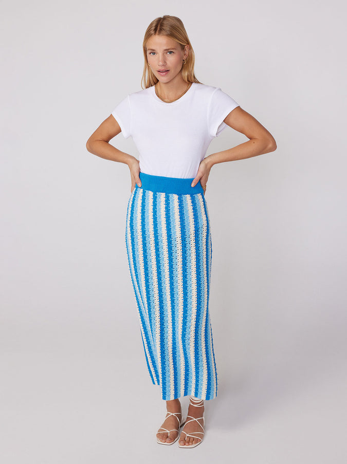 Delphine Blue Stripe Knit Midi Skirt by KITRI Studio