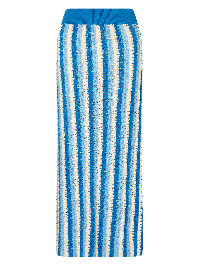 Delphine Blue Stripe Knit Midi Skirt by KITRI Studio