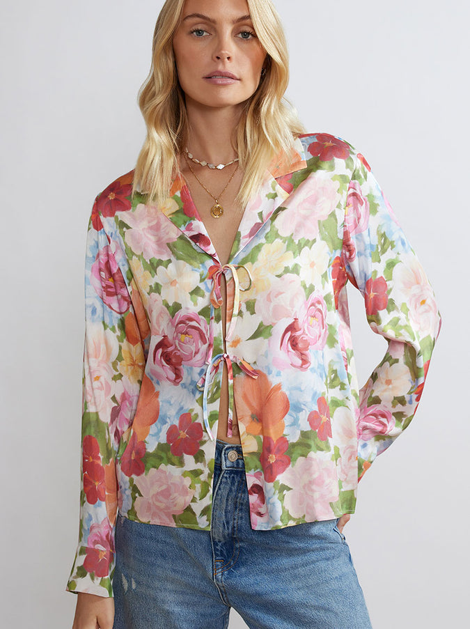 Devon Painted Floral Tie Front Top by KITRI Studio