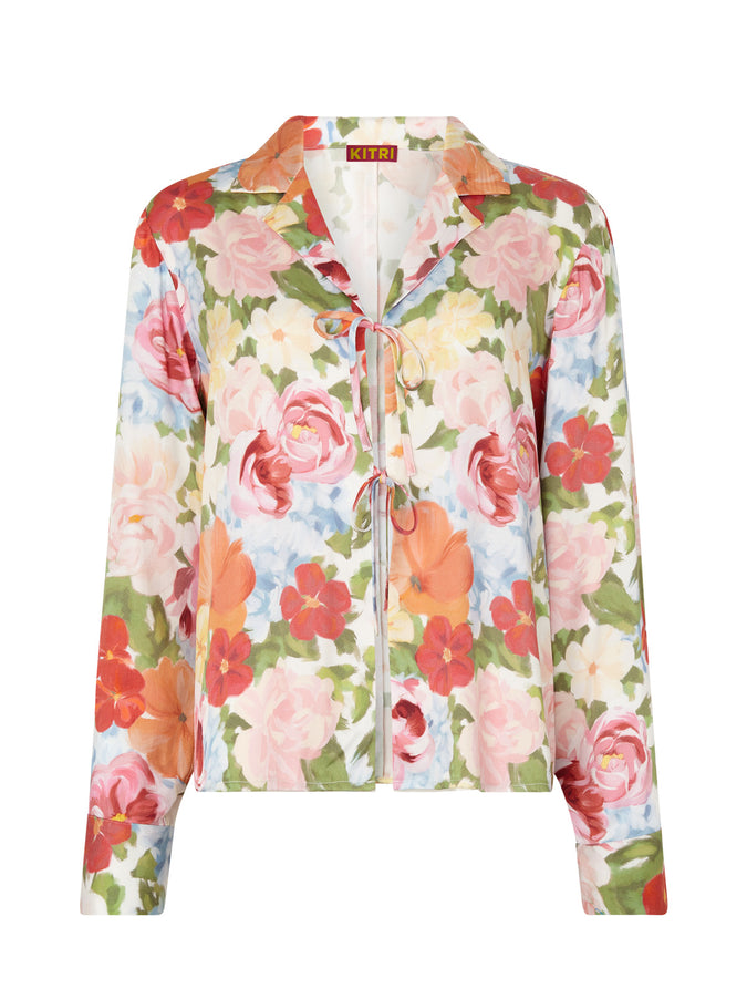 Devon Painted Floral Tie Front Top by KITRI Studio