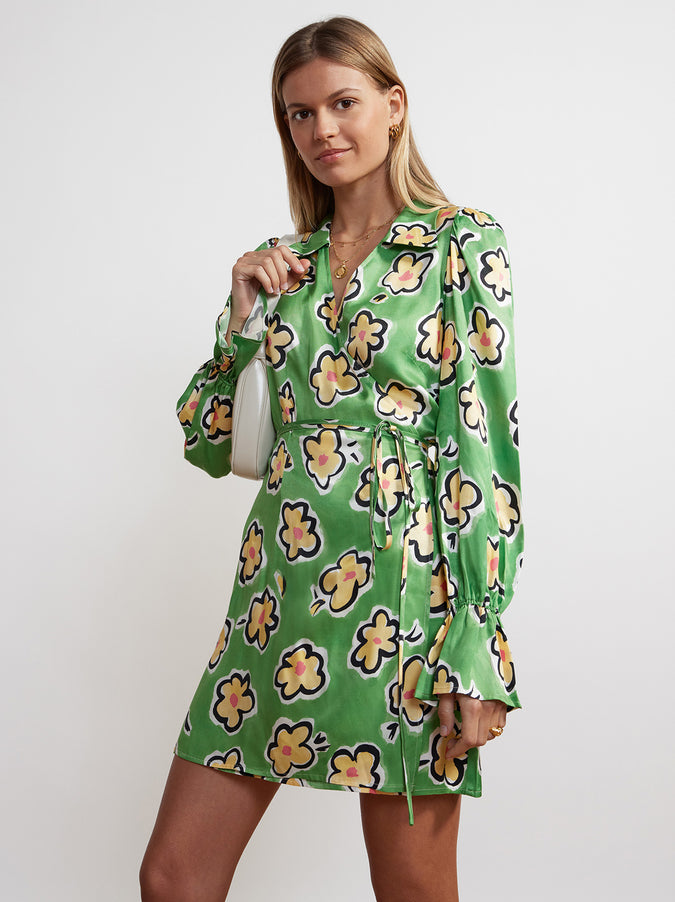 Diane Green Painted Floral Wrap Mini Dress by KITRI Studio