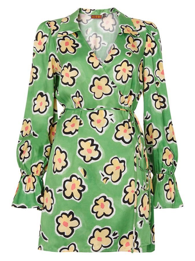 Diane Green Painted Floral Wrap Mini Dress by KITRI Studio