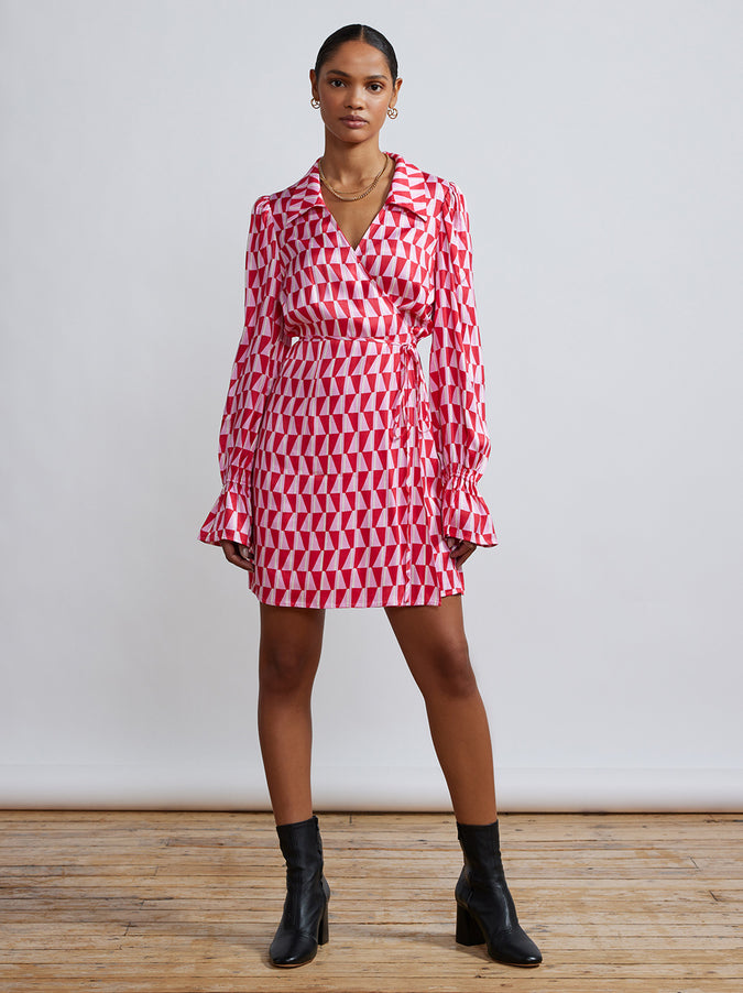 Diane Pink Tile Print Wrap Mini Dress by KITRI Studio