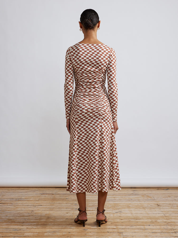 Diedre Wavy Checker Ruched Jersey Dress by KITRI Studio
