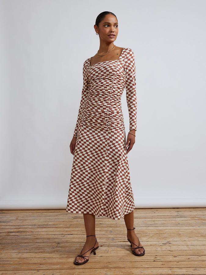 Diedre Wavy Checker Ruched Jersey Dress by KITRI Studio
