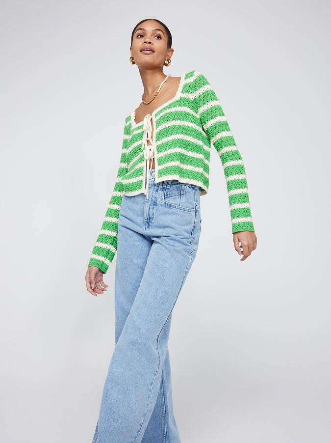 Dionne Green Stripe Knit Cardigan by KITRI Studio