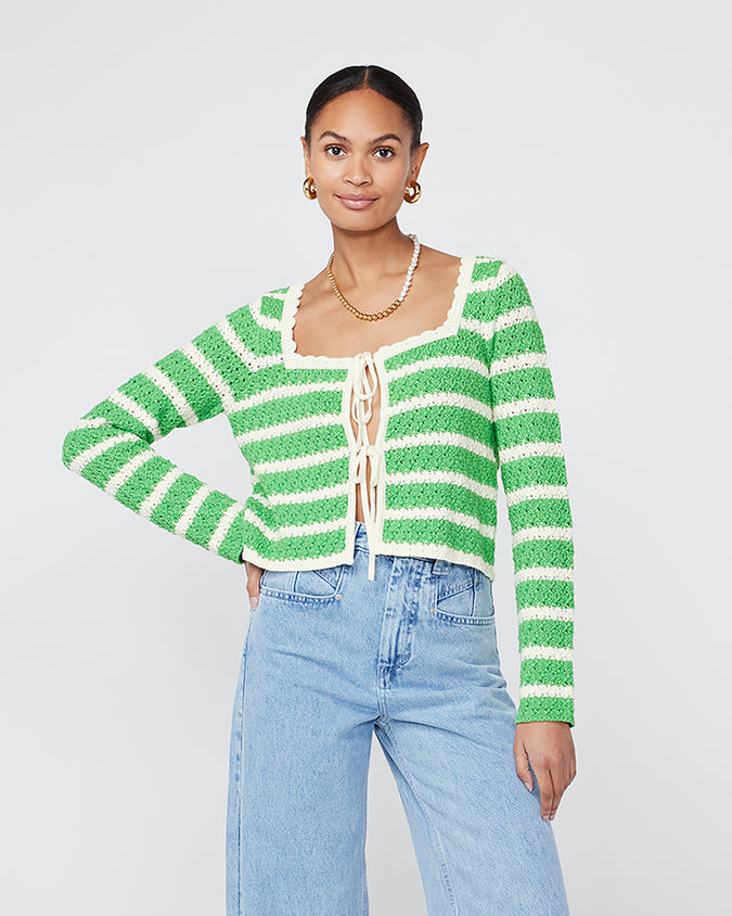 Dionne Green Stripe Knit Cardigan by KITRI Studio