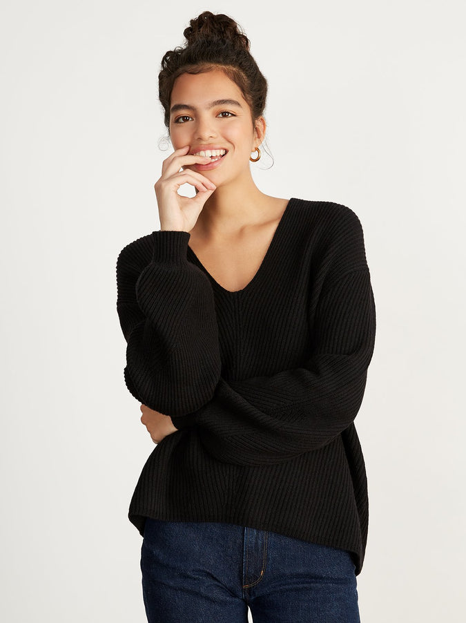 Donna Black Rib Knit Jumper by KITRI Studio