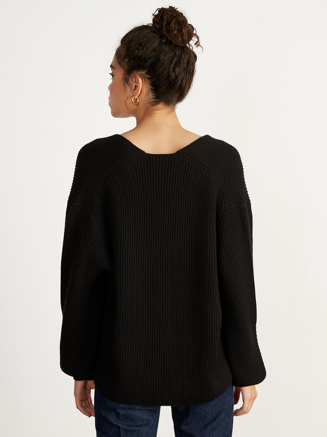 Donna Black Rib Knit Jumper by KITRI Studio