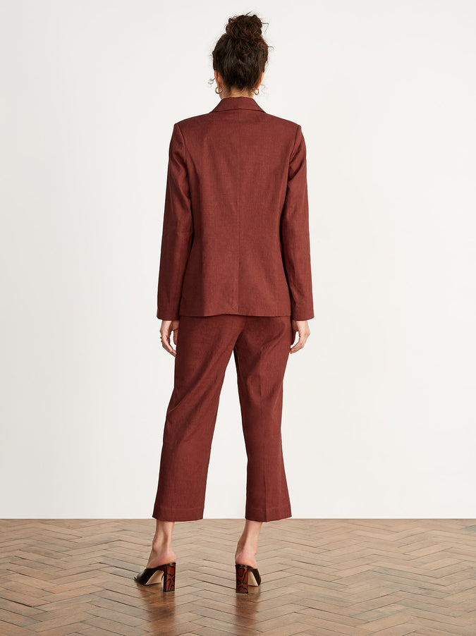 Elva Brick Linen Tailored Trousers Detail by KITRI Studio