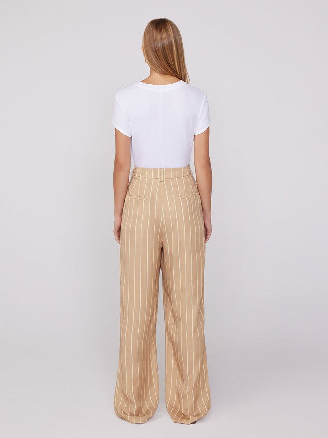 Edith Camel Stripe Wide-Leg Trousers by KITRI Studio