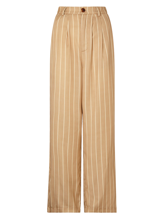 Edith Camel Stripe Wide-Leg Trousers by KITRI Studio