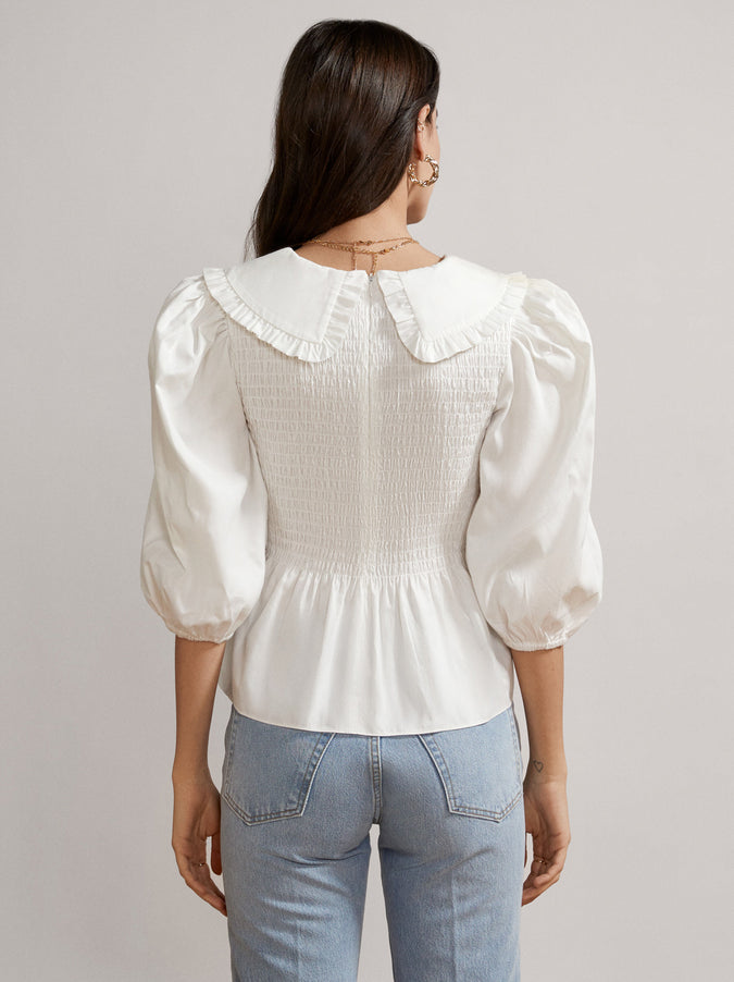 Eleanor Frill Collar White Cotton Top by KITRI Studio