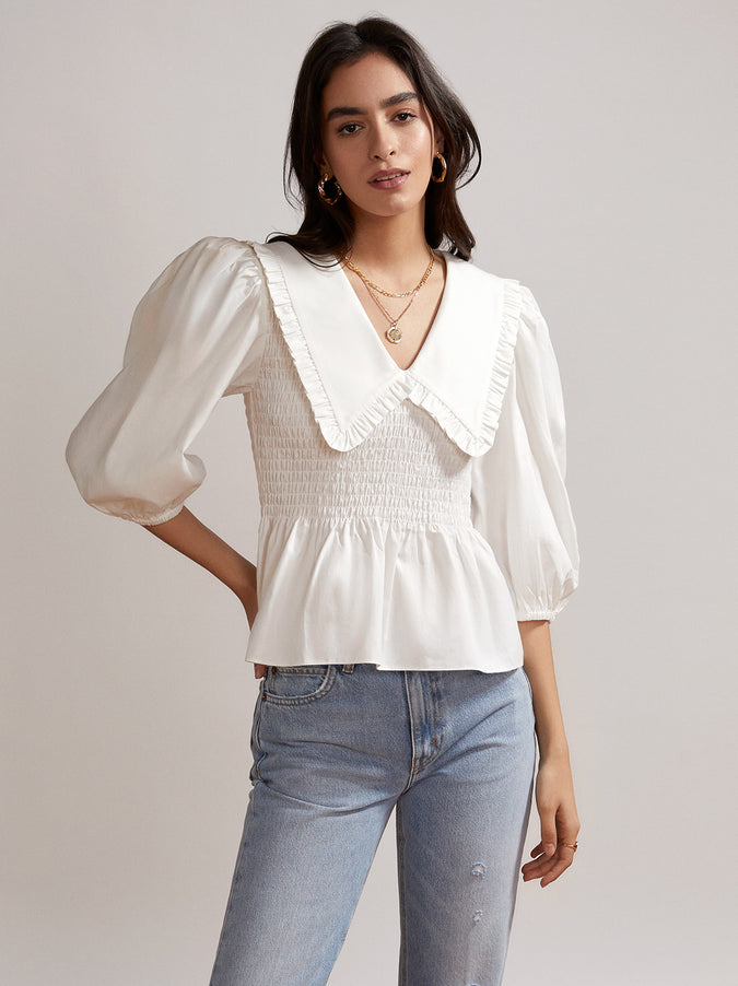 Eleanor Frill Collar White Cotton Top by KITRI Studio