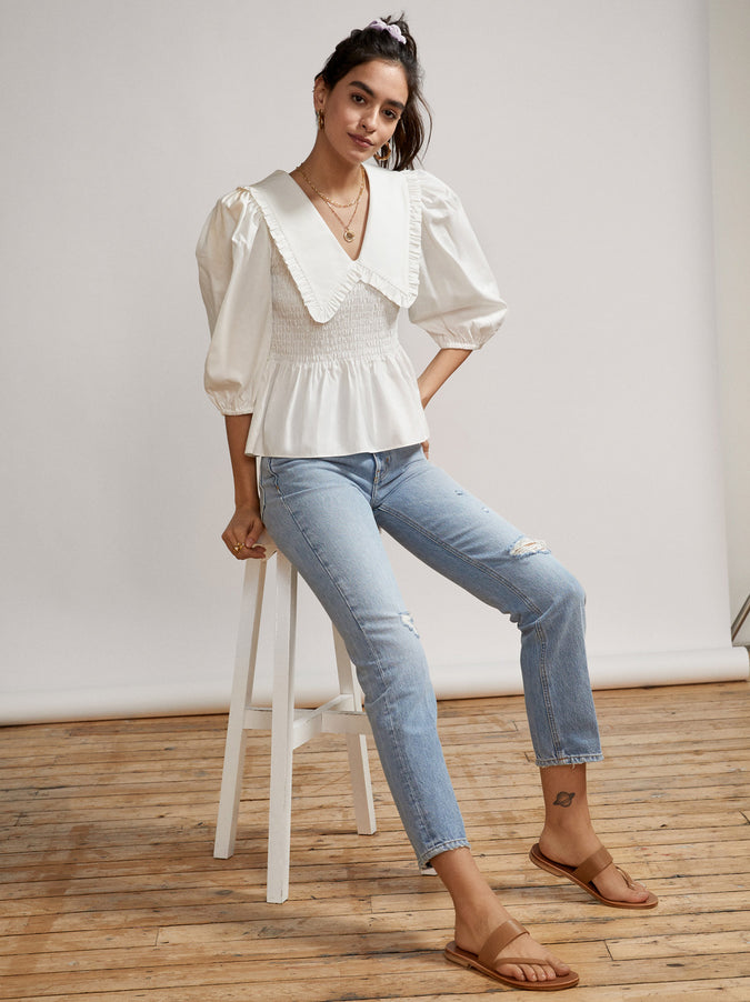 Eleanor Frill Collar White Cotton Top by KITRI Studio
