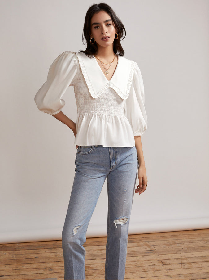 Eleanor Frill Collar White Cotton Top by KITRI Studio