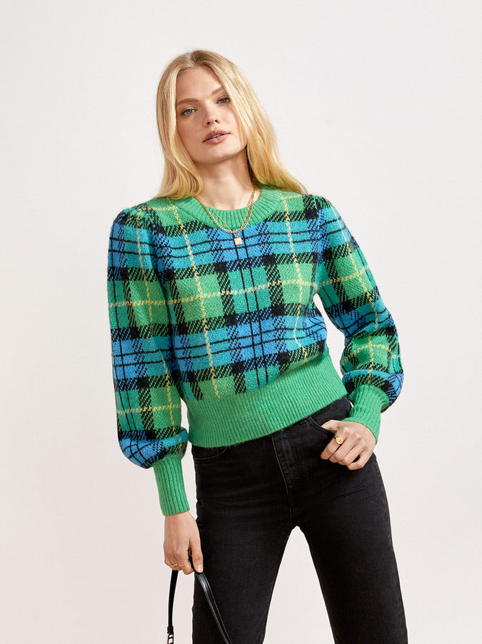 Elliott Green/Blue Check Sweater by KITRI Studio