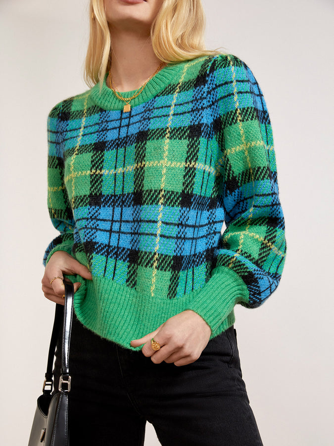 Elliott Green/Blue Check Sweater by KITRI Studio