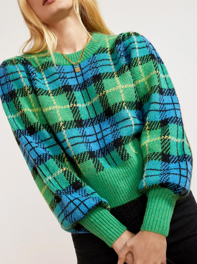 Elliott Green/Blue Check Sweater by KITRI Studio