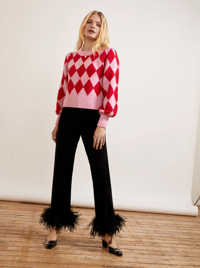 Elliott Pink And Red Diamond Checker Sweater by KITRI Studio