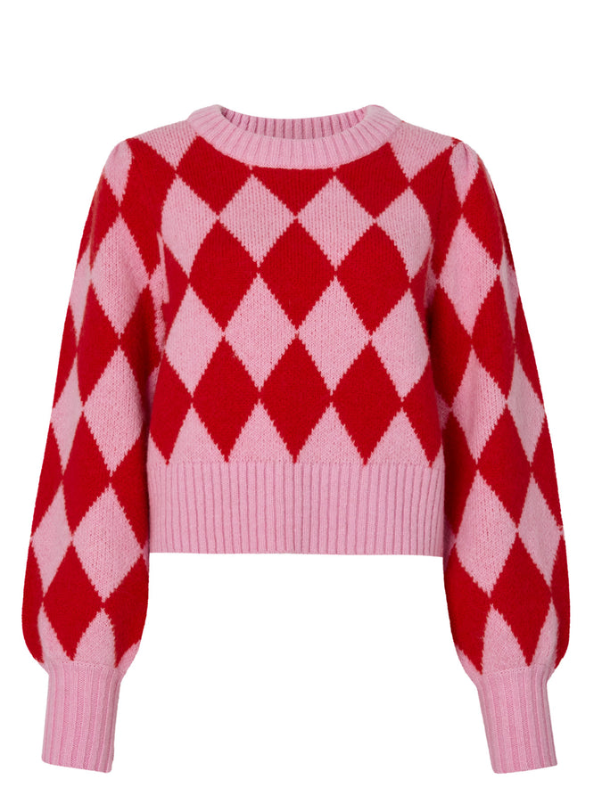 Elliott Pink And Red Diamond Checker Sweater by KITRI Studio