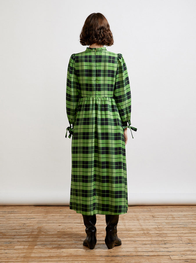 Elsa Frill Neck Green Check Midi Dress by KITRI Studio
