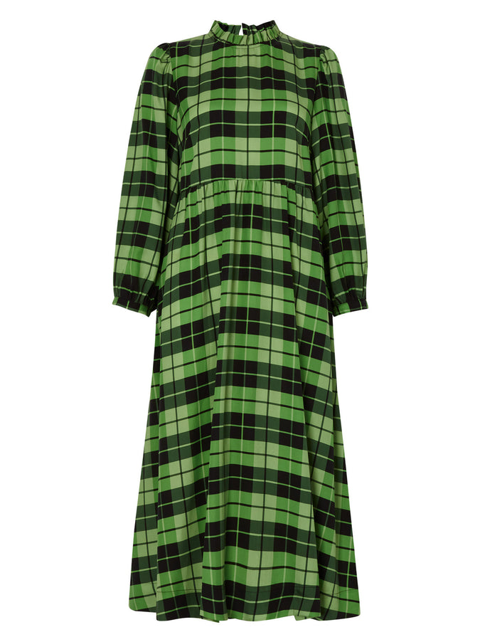 Elsa Frill Neck Green Check Midi Dress by KITRI Studio