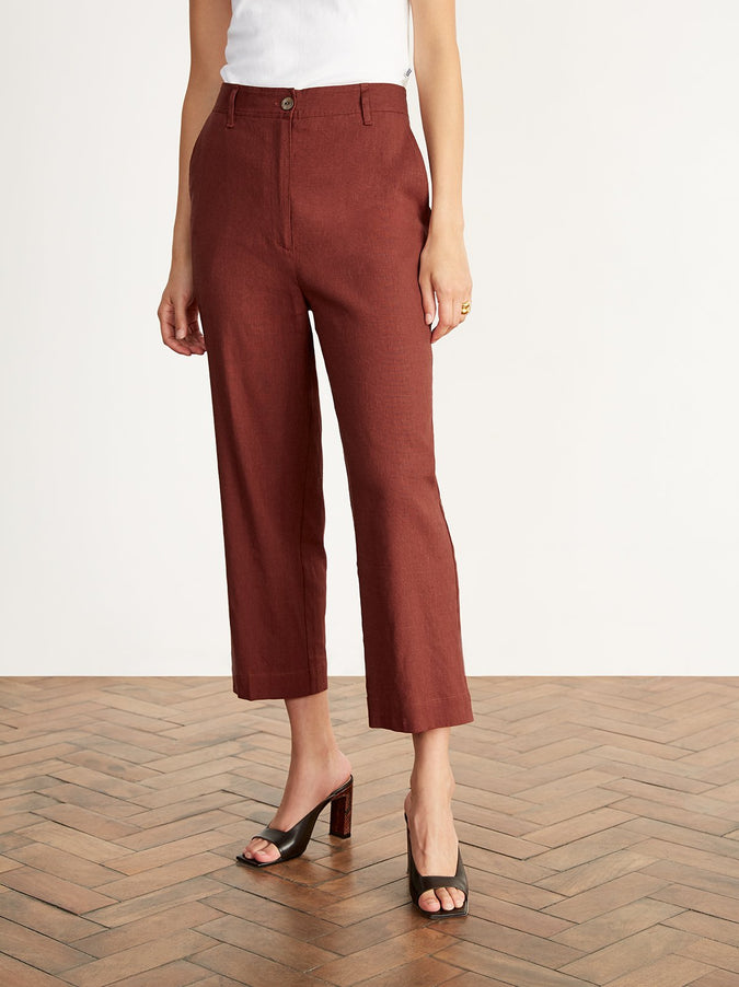 Elva Brick Linen Tailored Trousers Detail by KITRI Studio