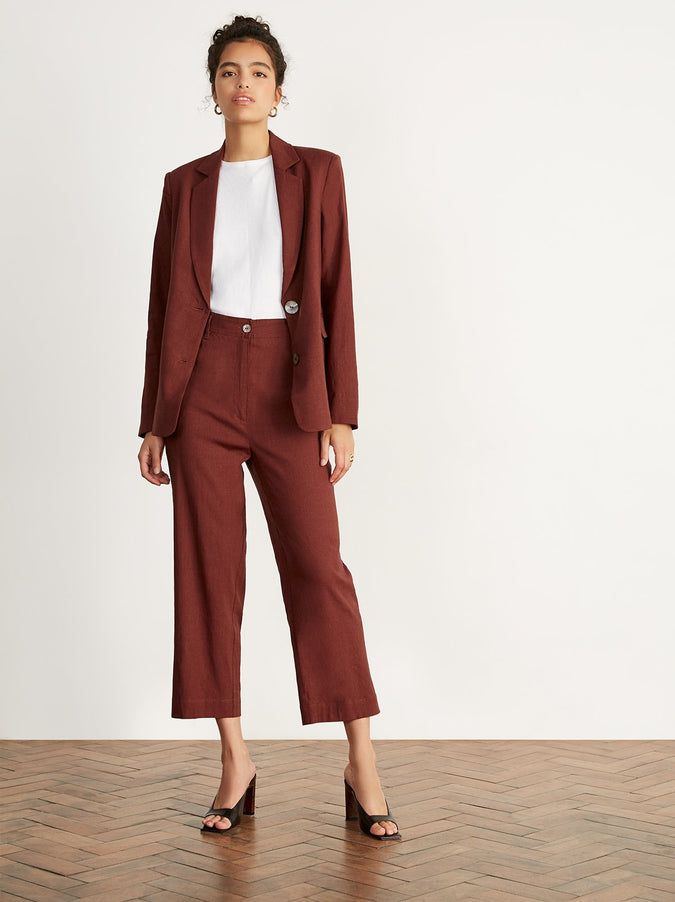 Elva Brick Linen Tailored Trousers Detail by KITRI Studio