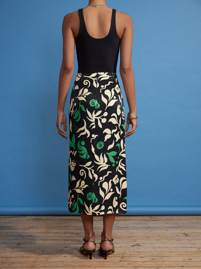 Emmeline Black Cutout Floral Midi Skirt by KITRI Studio