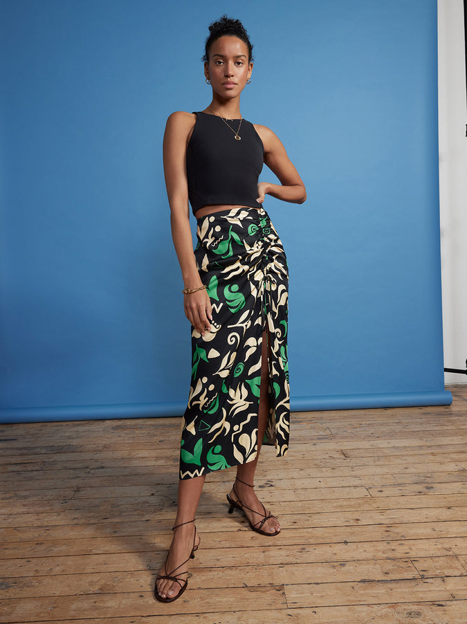 Emmeline Black Cutout Floral Midi Skirt by KITRI Studio
