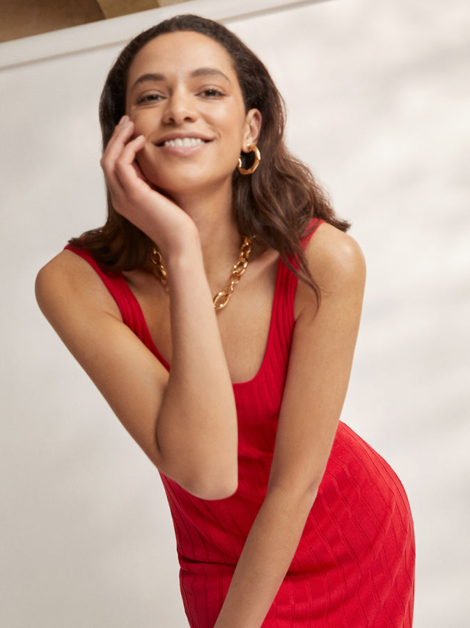 Evelyn Red Knitted Maxi Dress by KITRI Studio