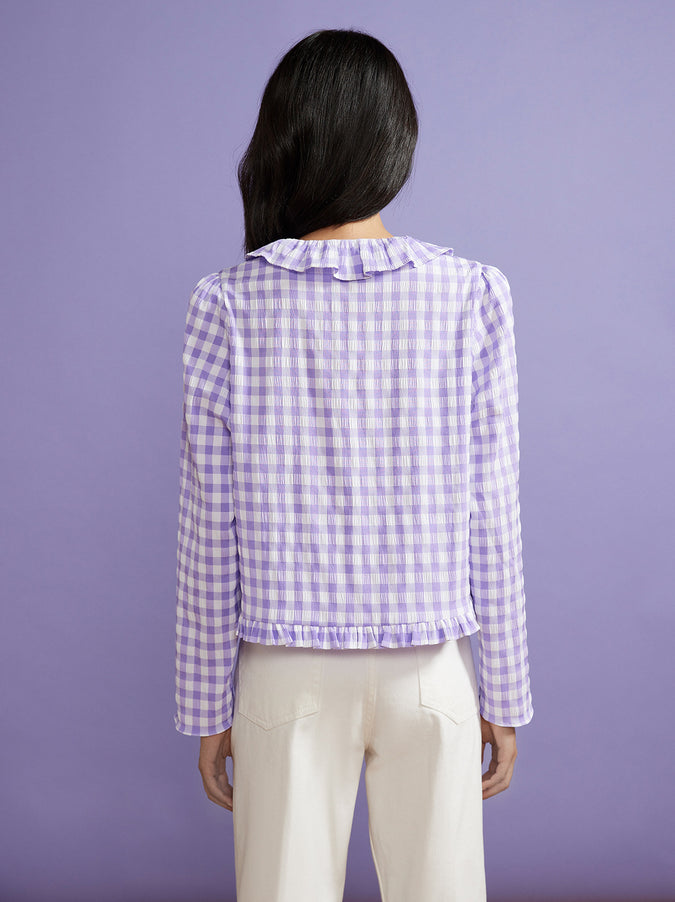 Everly Lilac Check Seersucker Top