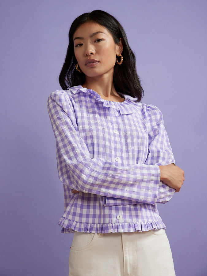 Everly Lilac Check Seersucker Top