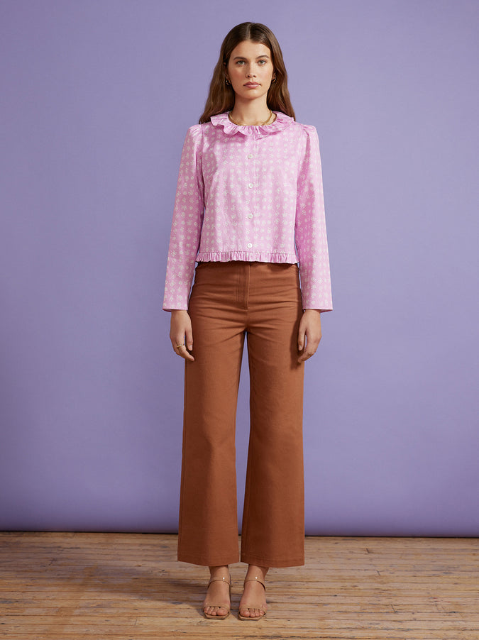 Everly Pink Floral Frilled Cotton Top