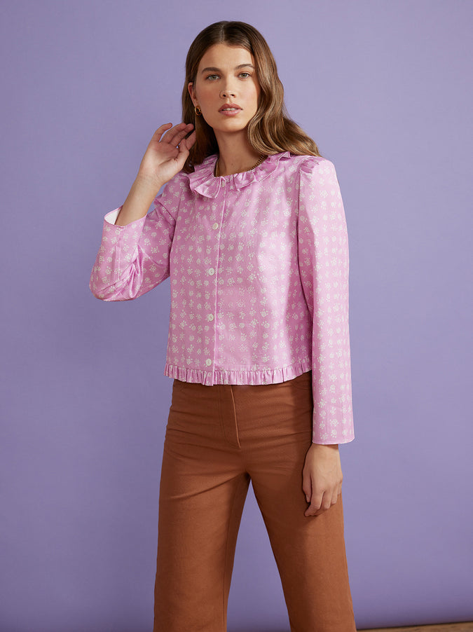 Everly Pink Floral Frilled Cotton Top