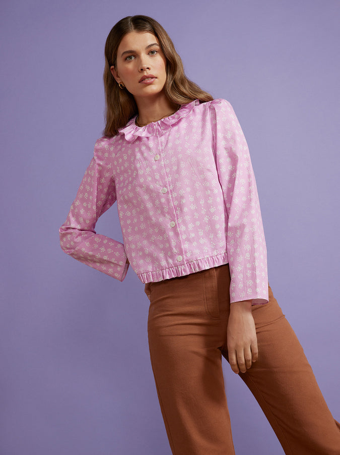 Everly Pink Floral Frilled Cotton Top