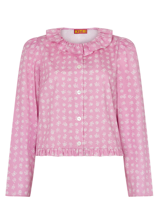 Everly Pink Floral Frilled Cotton Top