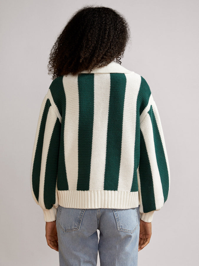 Fay Green Stripe Cotton Polo Sweater by KITRI Studio