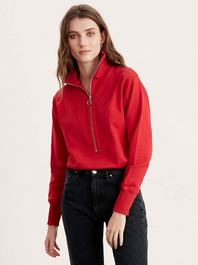 Francine Red Cotton Zip Sweatshirt by KITRI Studio